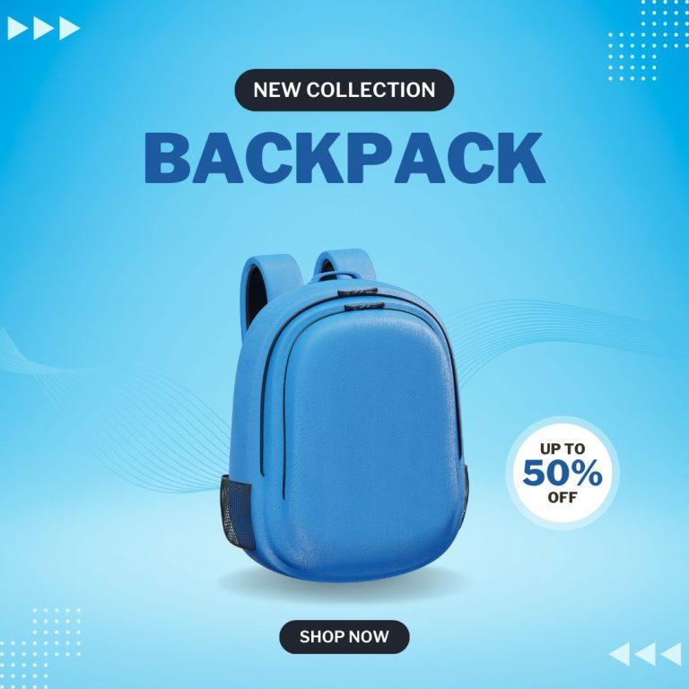 Blue Black Minimalist Modern New Collection Backpack Promotion Instagram Post